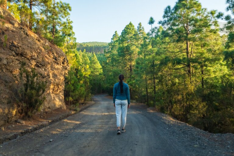 Person walking outdoors in a peaceful natural setting
